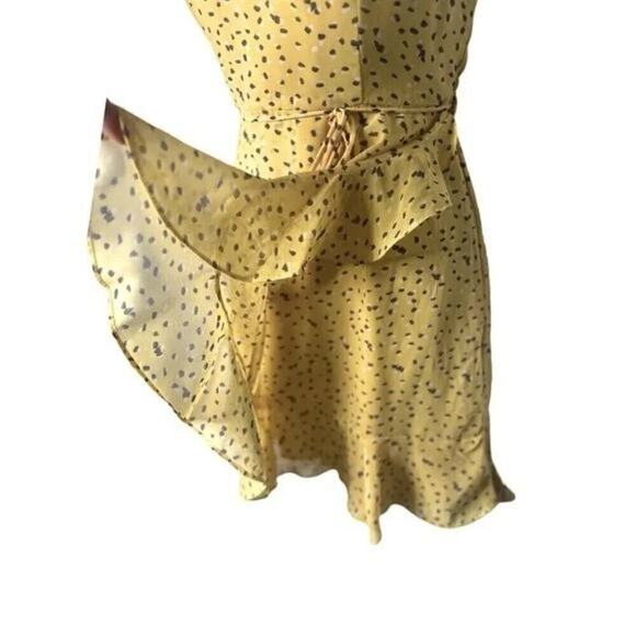 Here Comes The Sun Yellow & Brown Polka Dot Ruffled Mini Dress Size Small - Picture 10 of 10